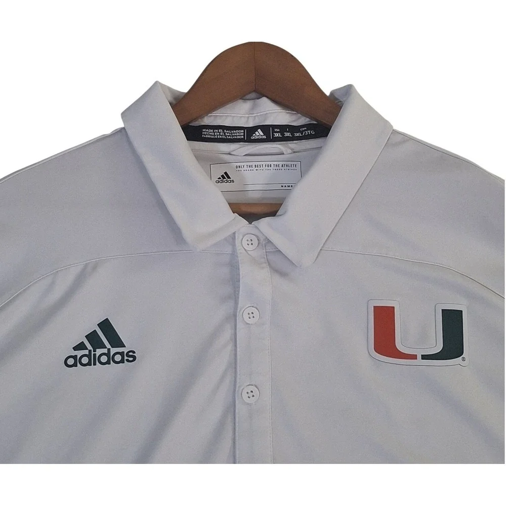 Adidas Miami Hurricanes Polo Shirt Men's 3XL‎ White Performance Aeroready